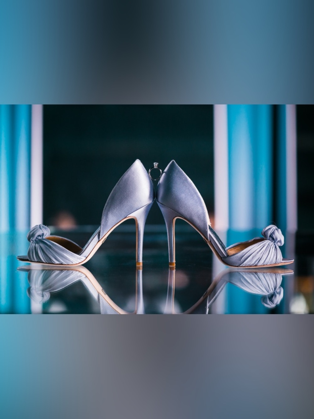 Badgley Mischka Silver Satin Knotted Open-Toe Stilettos